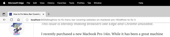 Menu bar covers website