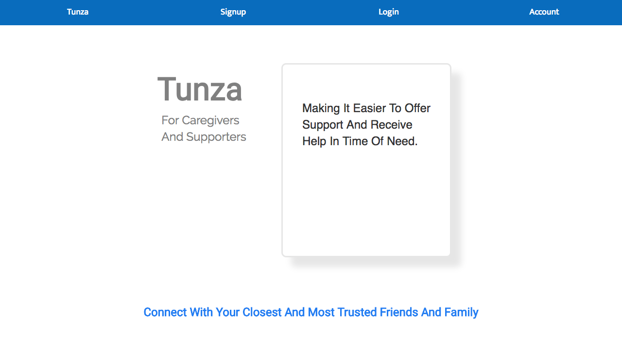 An image of the tunza home screen