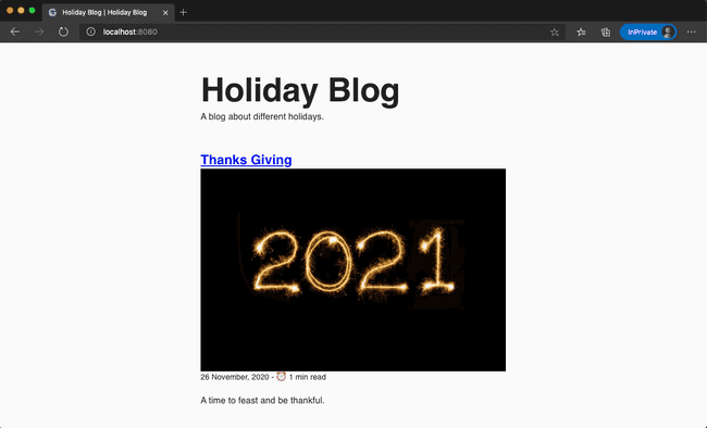Holiday blog with a featured image
