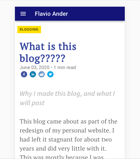 Mobile view of the blog page